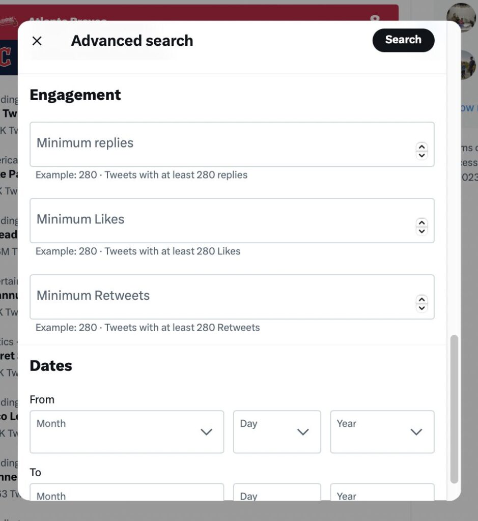 x advanced search option by date