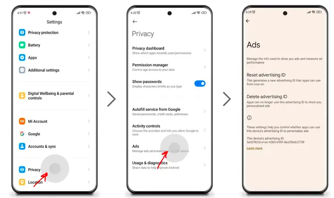 disable privacy ads in android OS